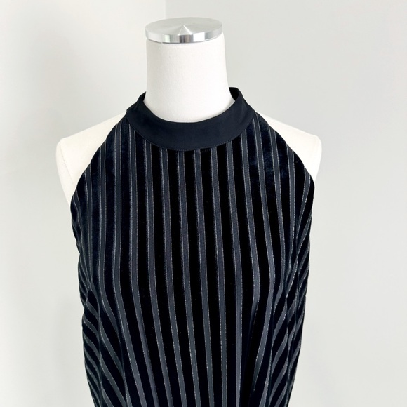 J. Jill Wearever Collection Dress Women's Large Velvet Sleeveless Striped Black - Picture 2 of 14